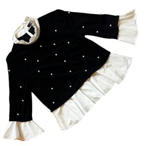 SHEIN Black and White Ruffle Sleeve Top